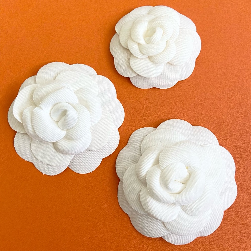 SOLD 3X Semi-Vintage Chanel Camellia Flowers Fabric Woven Material RARE